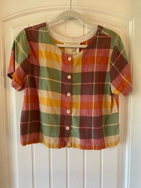 Ace & Jig Checkered Button-Front Top - Pink, Green & Yellow